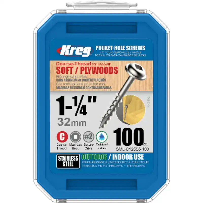 Kreg No. 8 X 1-1/4 In. L Square Coarse Pocket-Hole Screw 100 Pk