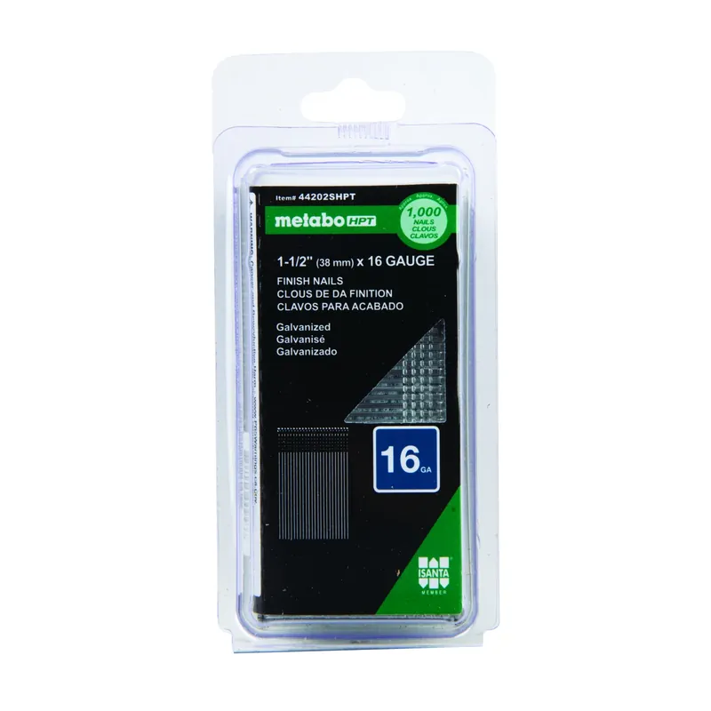 Metabo HPT 1-1/2 In. L X 16 Ga. Straight Strip Electro Galvanized Finish Nails 1000 Pk