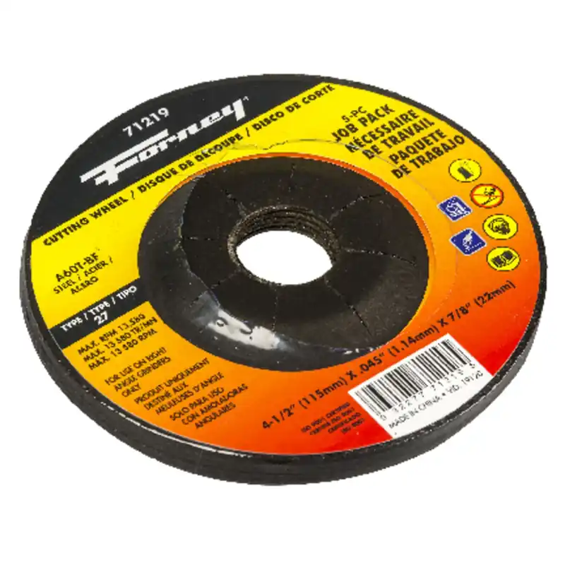 Forney 4-1/2 In. D X 7/8 In. X 1/16 In. Thick Aluminum Oxide Metal Cutting Wheel 5 Pk