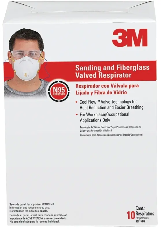 3M N95 Sanding And Fiberglass Cup Disposable Respirator Pro-Series Valved White 10 Pc