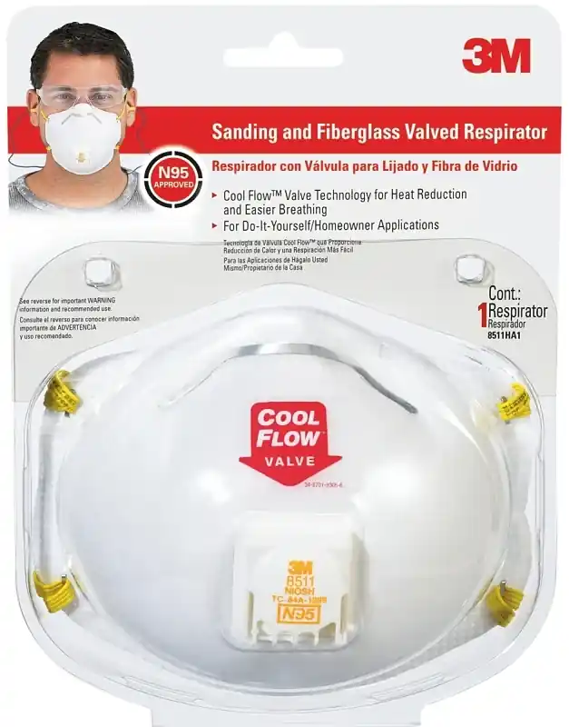 3M Cool Flow N95 Sanding And Fiberglass Cup Disposable Respirator Pro-Series Valved White 1 Pk