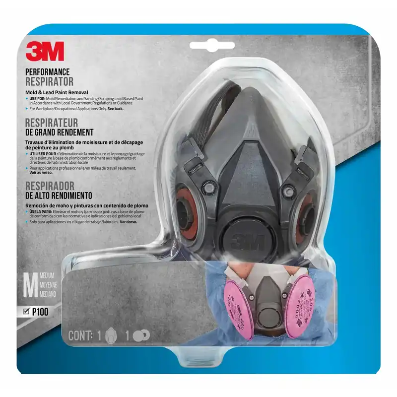 3M P100 Mold And Lead Paint Removal Respirator P-Series Valved Black M 1 Pk