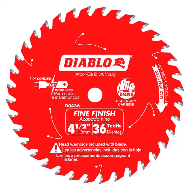 Diablo 4-1/2 In. D X 3/8 In. Fine Finish TiCo Hi-Density Carbide Circular Saw Blade 36 Teeth 1 Pk