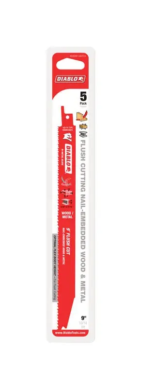 Diablo 9 In. Bi-Metal Flush Cut Reciprocating Saw Blade 10/14 TPI 5 Pk