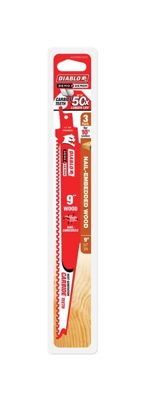 Diablo Demo Demon 9 In. Carbide Tipped Nail-Embedded Wood Reciprocating Saw Blade 5/7 TPI 3 Pk