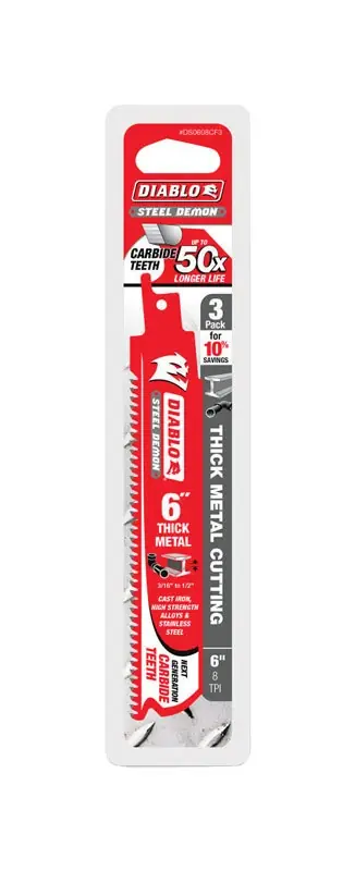Diablo Steel Demon 6 In. Carbide Tipped Thick Metal Reciprocating Saw Blade 8 TPI 3 Pk
