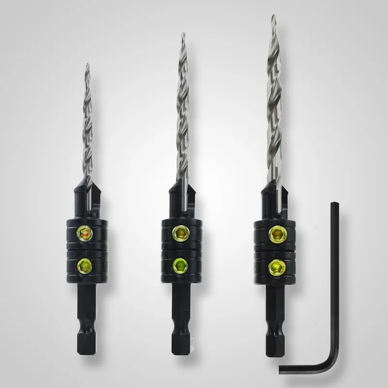 9/64 11/64 13/64 In. Steel Tapered Countersink Set 3 Piece