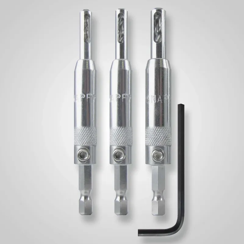 9/64 In. Steel Self-centering Hinge Bit Set 3 Piece