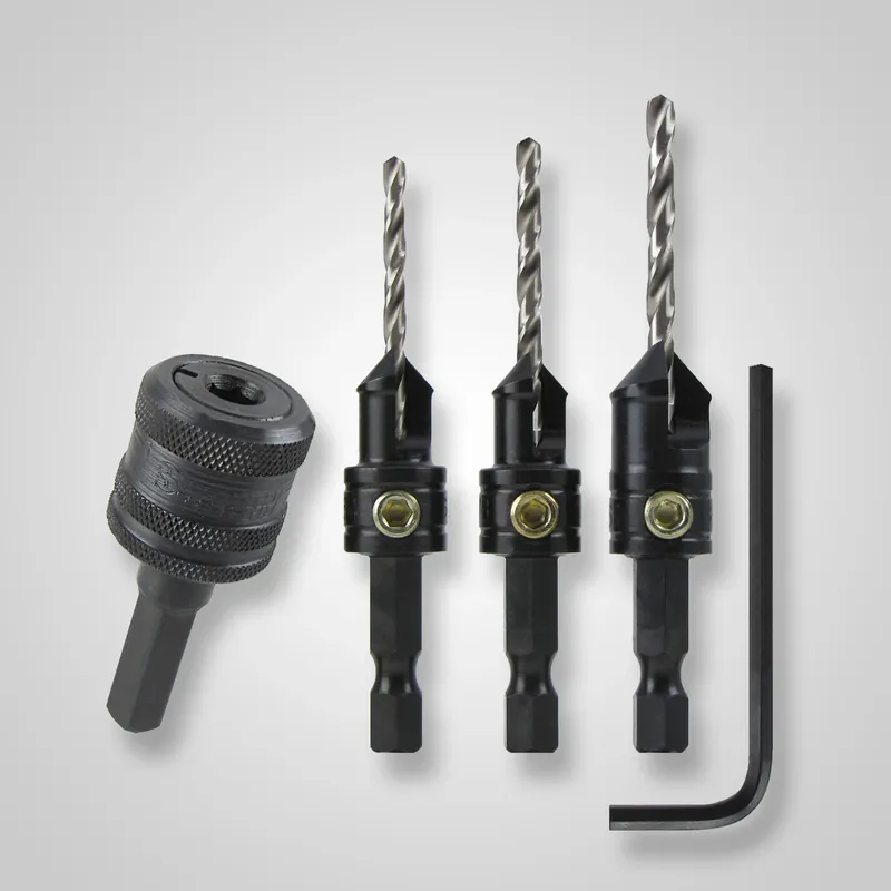 7/64 1/8 9/64 In. Steel Countersink & Quick Change Chuck Set 3 Pc