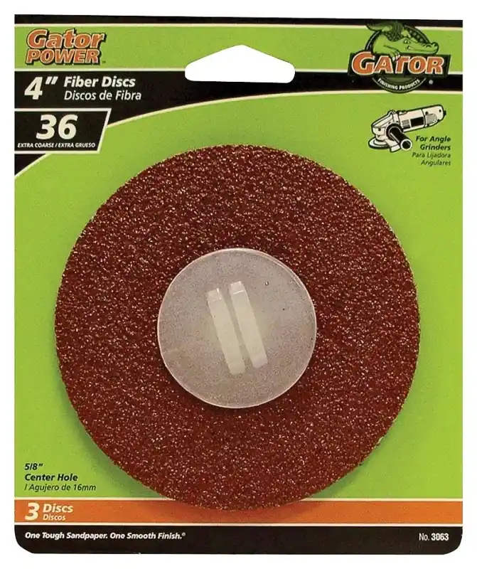 Gator 4 In. Aluminum Oxide Center Mount Fiber Disc 36 Grit Extra Coarse 3 Pk