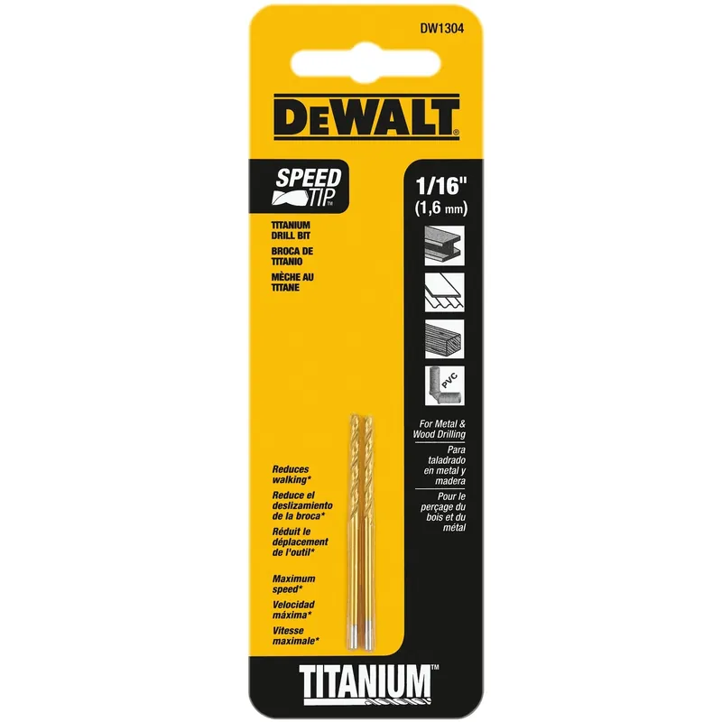 DeWalt 1/16 In. X 1.88 In. L High Speed Steel Split Point Drill Bit Straight Shank 2 Pc