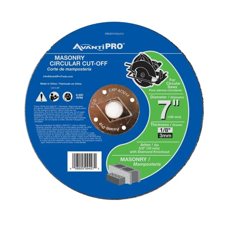 Avanti Pro 7 In. D X 5/8 In. X 1/8 In. Thick Aluminum Oxide Masonry Cut-Off Disc