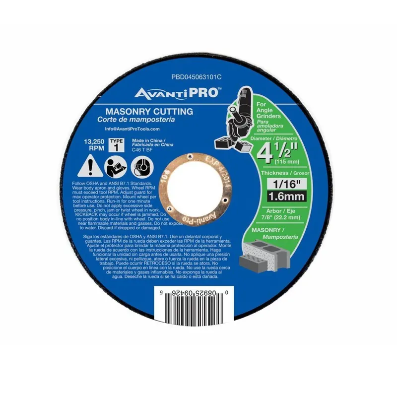 Avanti Pro 4-1/2 In. D X 7/8 In. X 1/16 In. Thick Aluminum Oxide Masonry Cut-Off Disc