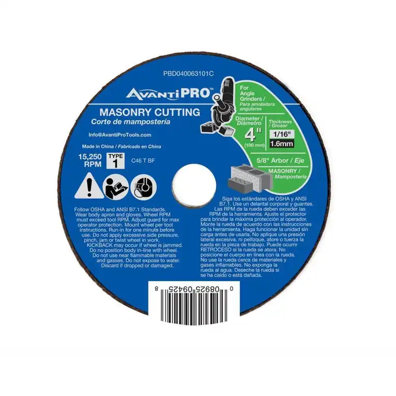Avanti Pro 4 In. D X 5/8 In. X 1/16 In. Thick Aluminum Oxide Masonry Cut-Off Disc