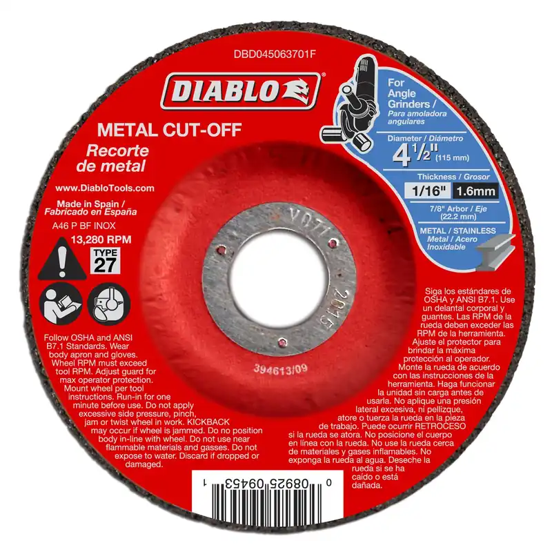 Diablo 4-1/2 In. D X 7/8 In. X 1/16 In. Thick Aluminum Oxide Metal Cut-Off Disc 1 Pk