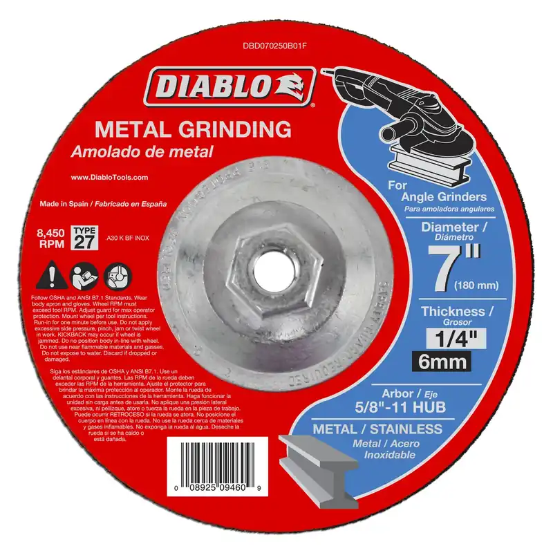 Metal Grinding Disc, 7 X 1/4 X 5/8-11-In.