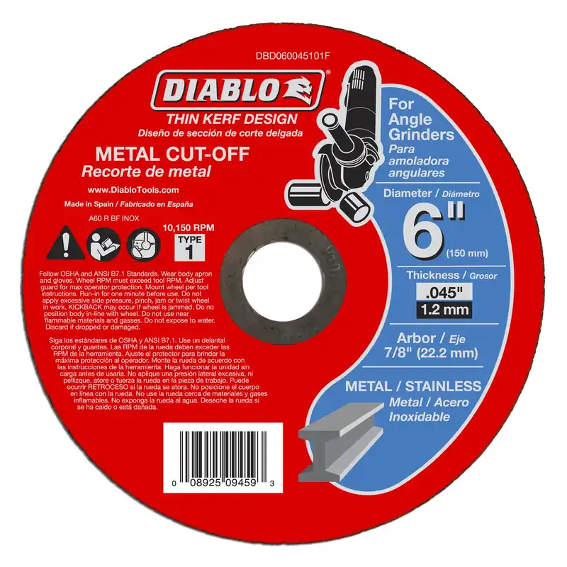 Diablo 6 In. D X 7/8 In. X 0.045 In. Thick Aluminum Oxide Metal Cut-Off Disc 1 Pk