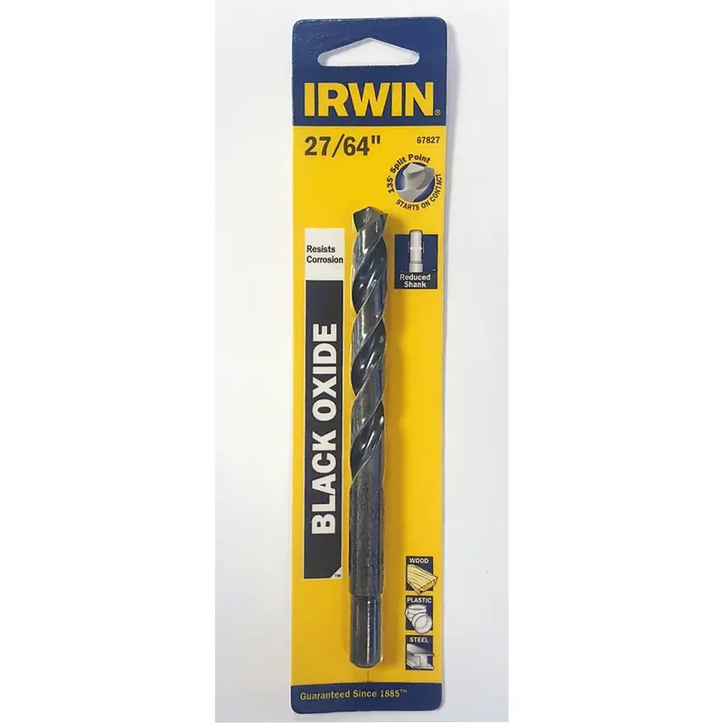 High-Speed Steel Drill Bit, Reduced Shank Jobber Length, 27/64 In.