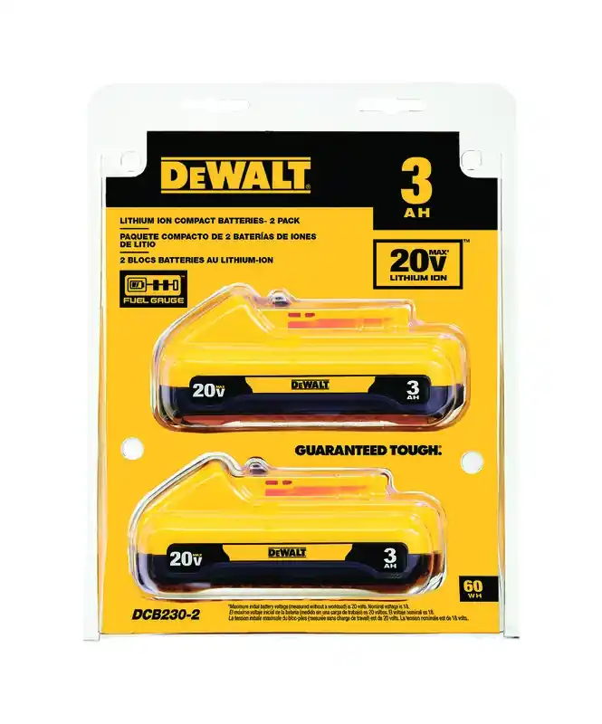 DeWalt 20V MAX DCB230-2 3 Ah Lithium-Ion Compact Battery Pack 2 Pc
