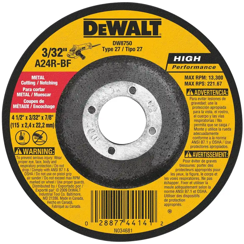 4-1/2 In. Aluminum Oxide Metal Cut-off Wheel Dw8750, 3/32 In. Thickness