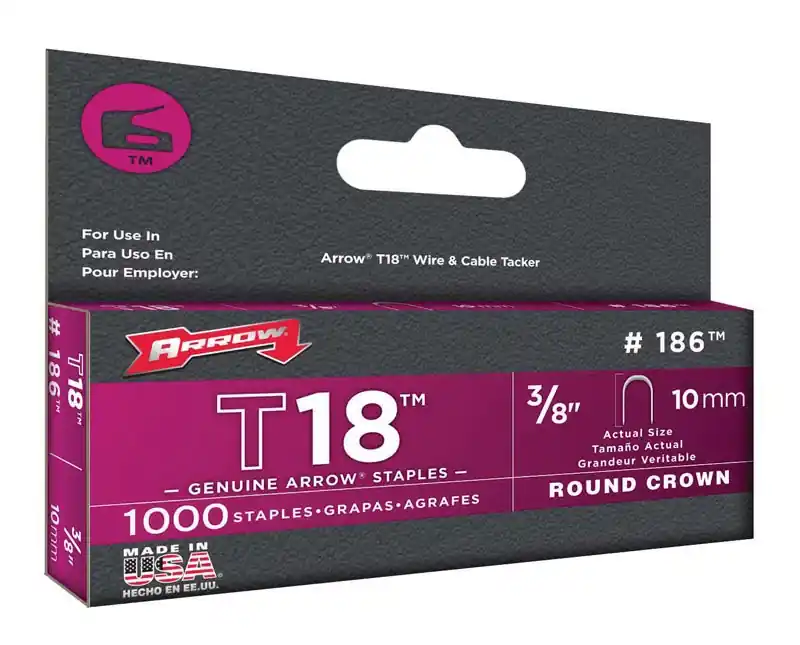 Arrow T18 3/16 In. W X 3/8 In. L 18 Ga. Round Crown Wire Staples 1000 Pk