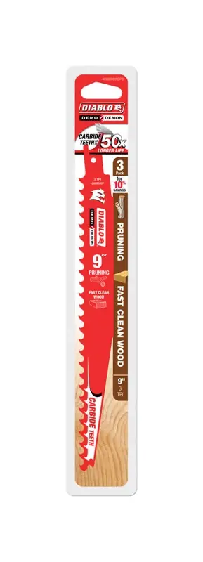 Diablo Demo Demon 9 In. Carbide Tipped Pruning & Clean Wood Reciprocating Saw Blade 3 TPI 3 Pk