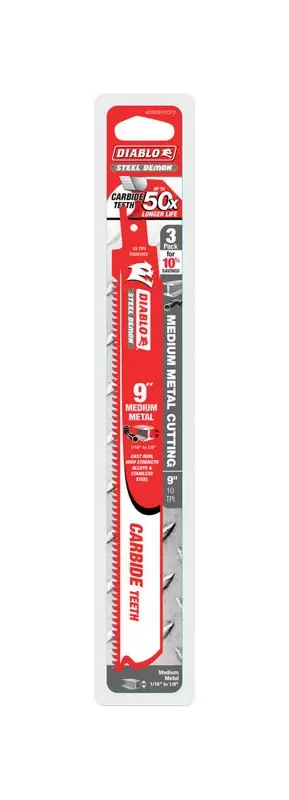 Diablo Steel Demon 9 In. Carbide Medium Metal Reciprocating Saw Blade 10 TPI 3 Pk