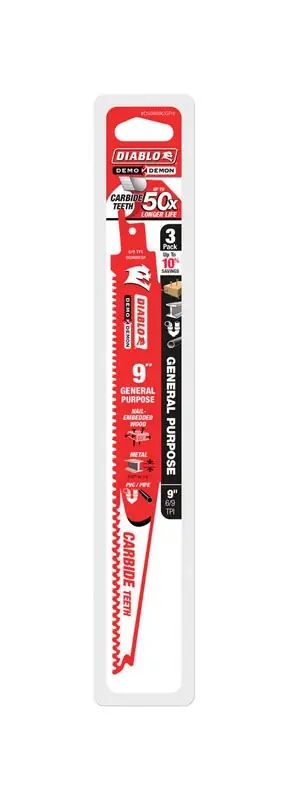 Diablo Demo Demon 9 In. Carbide Tipped Reciprocating Saw Blade 6/9 TPI 3 Pk