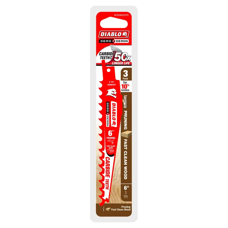 Diablo Demo Demon 6 In. Carbide Tipped Pruning & Clean Wood Reciprocating Saw Blade 3 TPI 3 Pk
