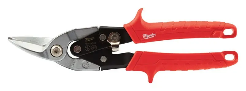 Milwaukee 10‑Inch Left‑Cut Aviation Snip – Ergonomic Red Handle, Steel Blade, Straight Cut