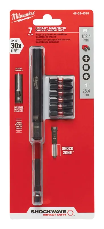 Shockwave 7-piece Magnetic Impact Screwdriver Bit Set With Drive Guide