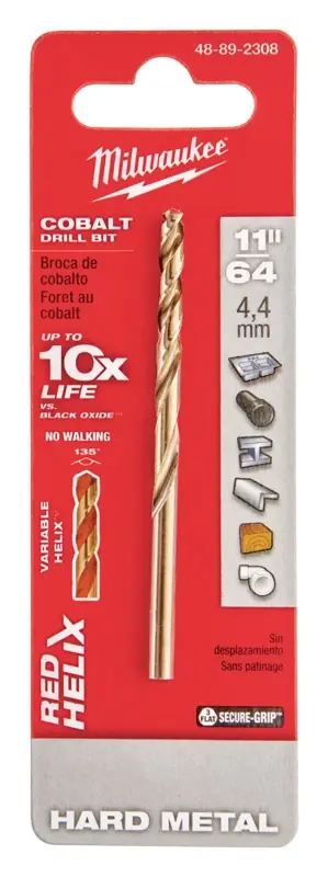 Red Helix 11/64 In. Cobalt Drill Bit, 3.31 In. Length, 135 Degree Tip