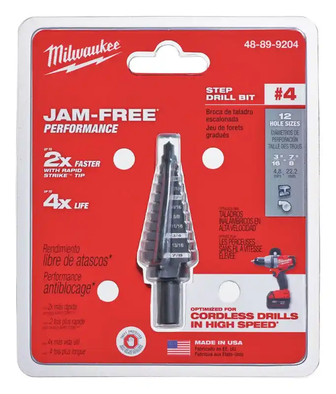  4 Step Drill Bit, 3/16 -7/8 In.