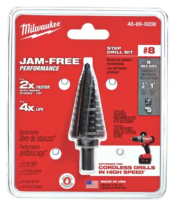 1/2 In. - 1 In. 8 Step Drill Bit, 9 Steps, 3/8 In. Shank