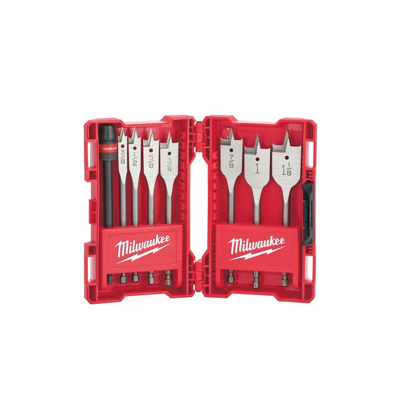 8-Pc. Flat Boring Spade Drill Bit Kit, 6 In.