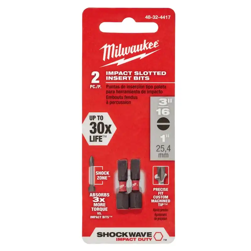 Milwaukee Shockwave Slotted 3/16 In. X 1 In. L Insert Bit Steel 2 Pc