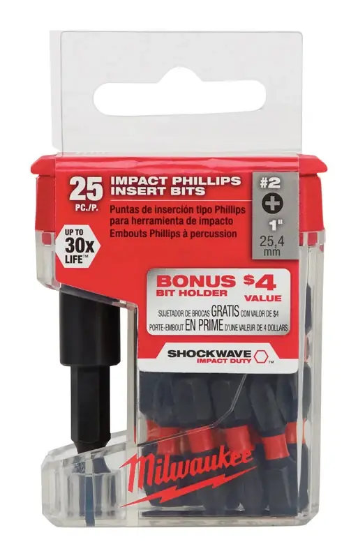 Milwaukee Shockwave Phillips 2 X 1 In. L Impact Insert Bit And Bit Holder Set Steel 26 Pc