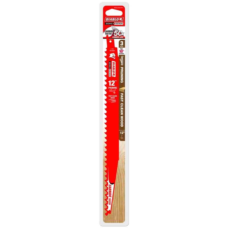 Diablo Demo Demon 12 In. Carbide Tipped Pruning & Clean Wood Reciprocating Saw Blade 3 TPI 3 Pk