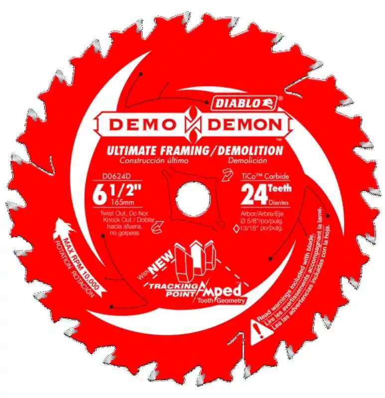 Diablo Demo Demon 6-1/2 In. D X 5/8 In. TiCo Hi-Density Carbide Framing Blade 24 Teeth 1 Pk