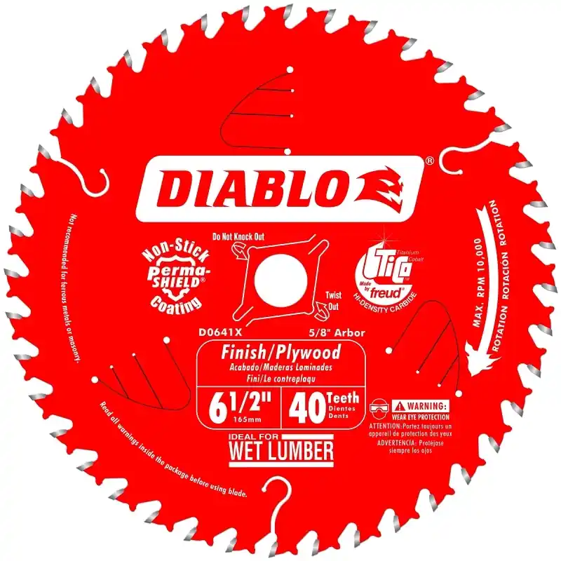 Diablo 6-1/2 In. D X 5/8 In. Finish/Plywood TiCo Hi-Density Carbide Finish Saw Blade 40 Teeth 1 Pk