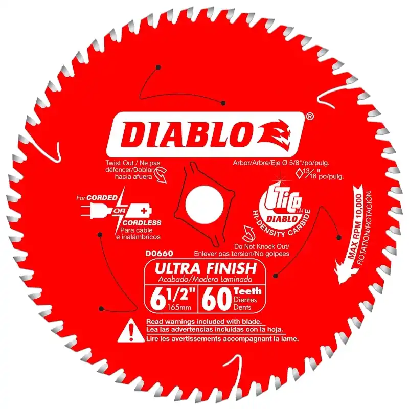 Diablo 6-1/2 In. D X 5/8 In. Ultra Finish TiCo Hi-Density Carbide Circular Saw Blade 60 Teeth 1 Pk