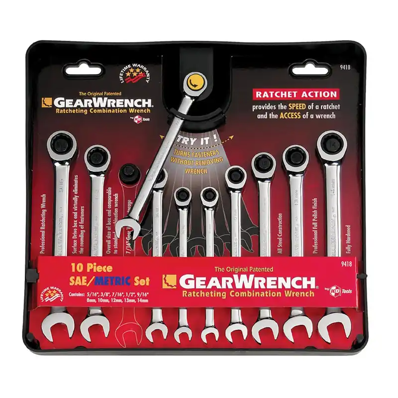 12 Point Metric And Sae Ratcheting Combination Wrench Set 10 Pieces