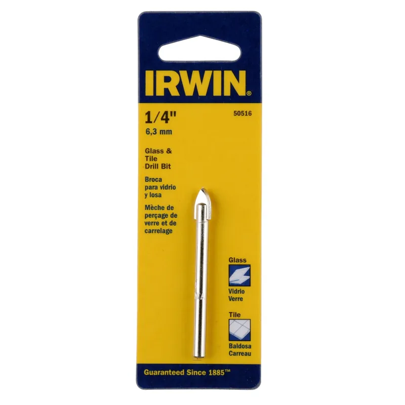 Irwin 1/4 In. X 4 In. L Carbide Tipped Glass/Tile Drill Bit Straight Shank 1 Pk