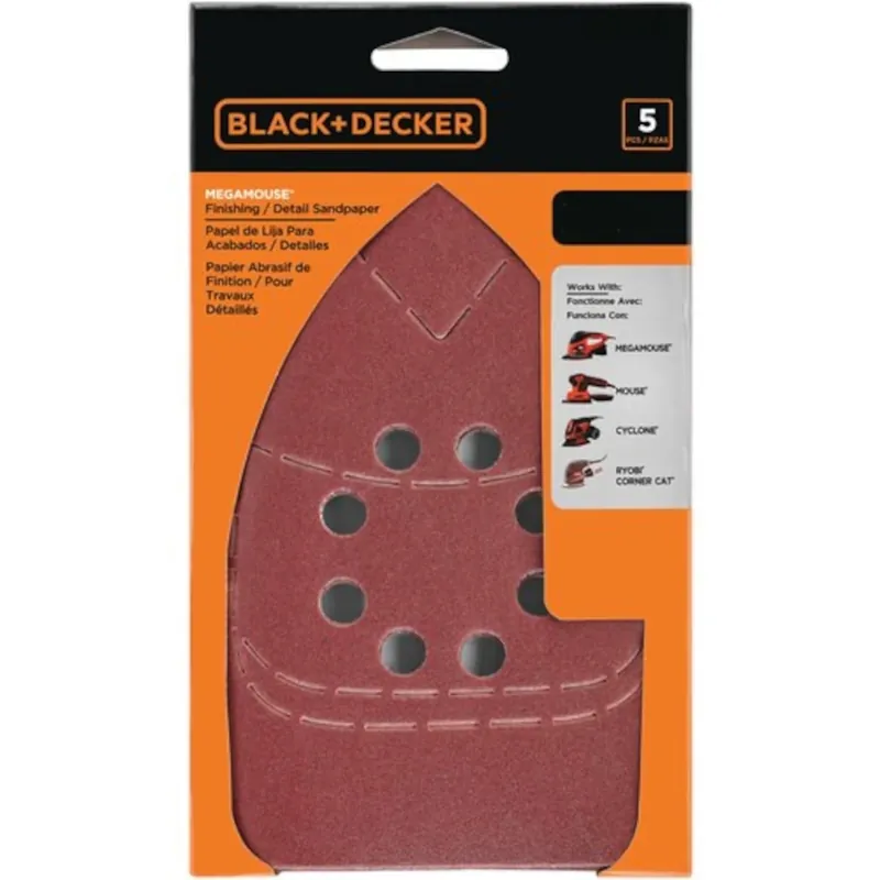 Black+Decker Mega Mouse 6 In. L X 4 In. W 120 Grit Aluminum Oxide Sandpaper 5 Pk