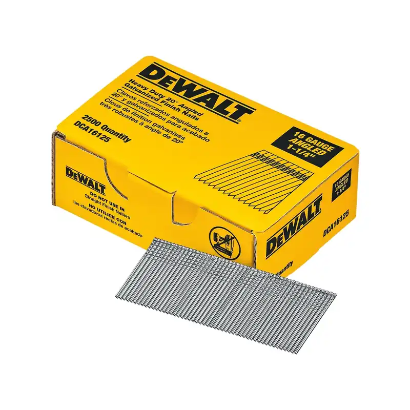 DeWalt 1-1/4 In. L X 16 Ga. Angled Strip Brite Finish Nails 20 Deg 2500 Pk