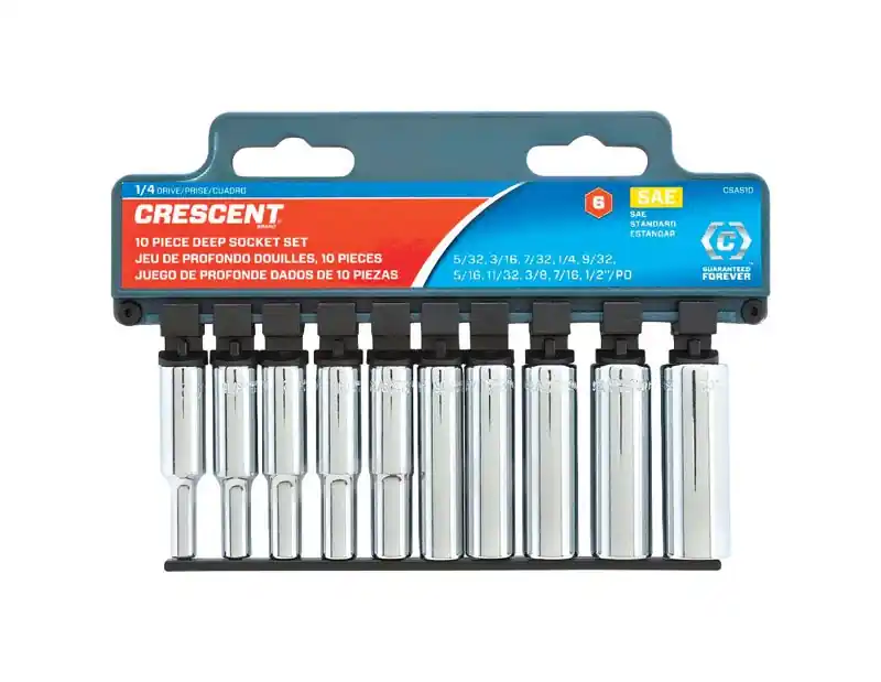 1/4 In. Drive Sae 6 Point Deep Well Socket Set, Assorted Sizes, 10 Pieces
