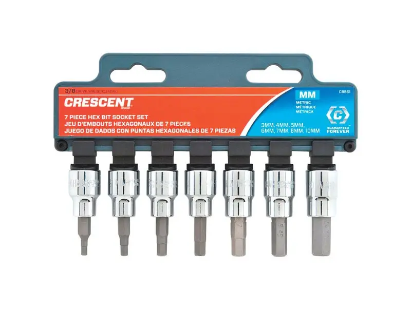 7 Piece Assorted Sizes 3/8 In. Drive Metric 6 Point Hex Bit Socket Set