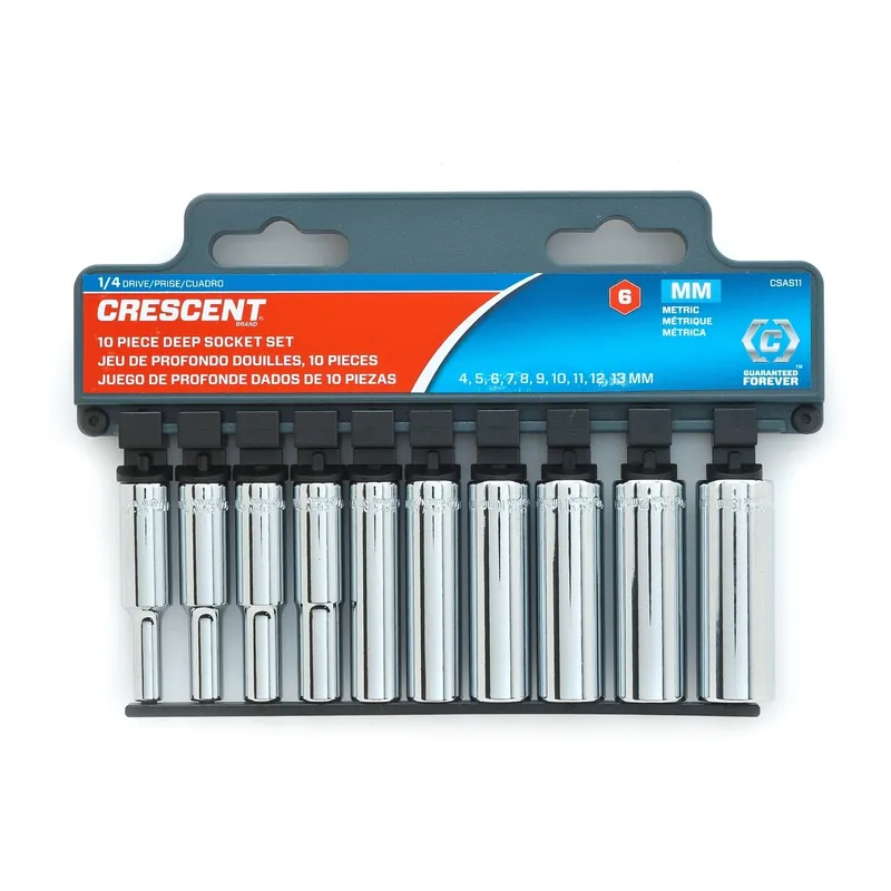 1/4 In. Drive Metric 6 Point Deep Well Socket Set, Assorted Sizes, 10 Pieces