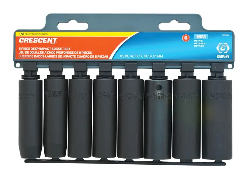 1/2 In. Drive Metric 6 Point Deep Impact Socket Set - 8 Piece