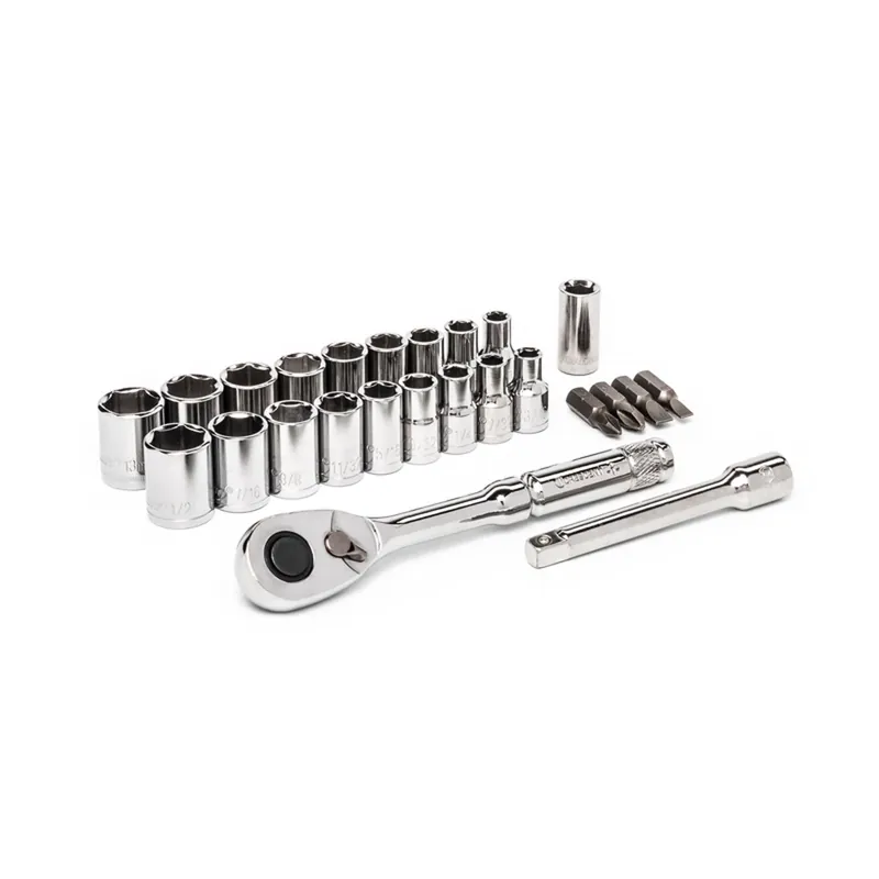 1/4 In. Drive Metric And Sae 6 Point Socket Wrench Set 25 Pieces